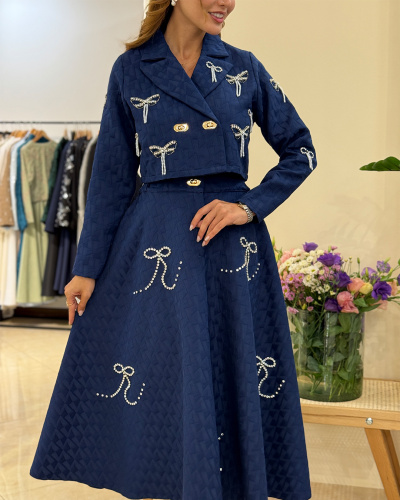 کت و دامن پاپیون سرمه‌ای