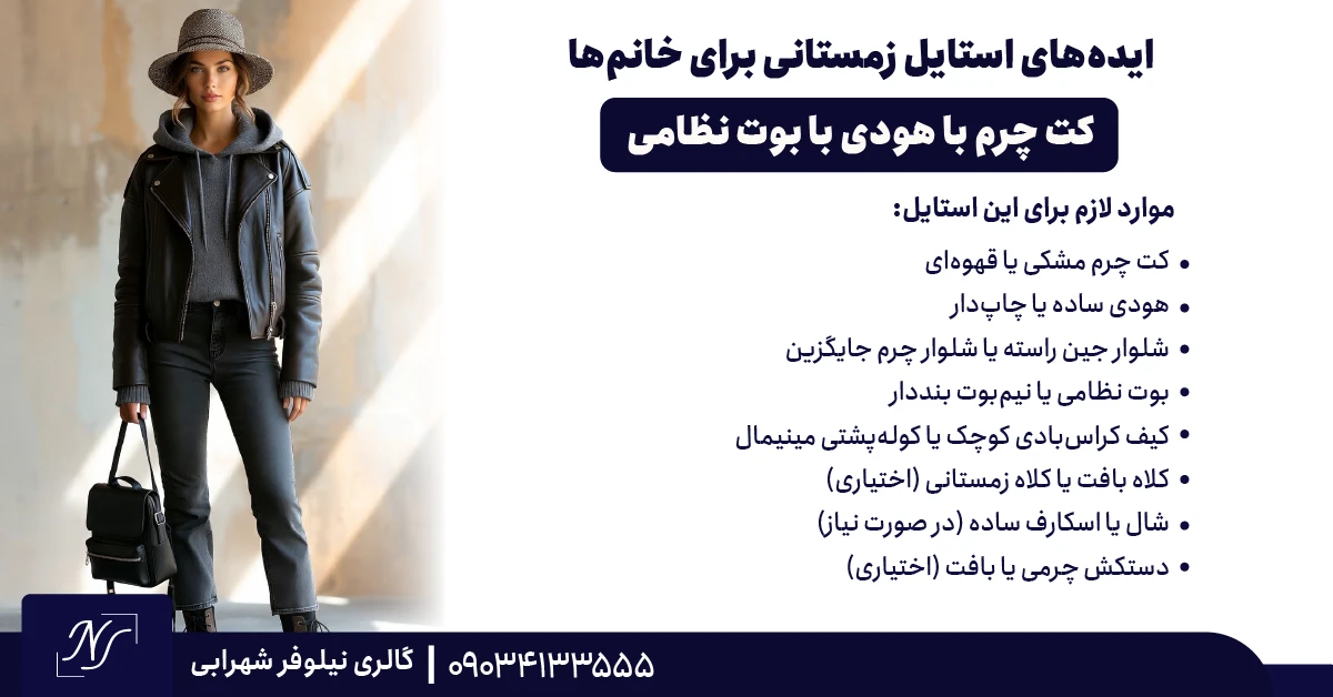 4️⃣ کت چرم با هودی با بوت نظامی 4️⃣ کت چرم با هودی با بوت نظامی